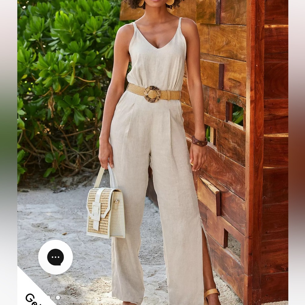 NWT BOSTON PROPER Side Slit Linen Jumpsuit Flax SIZE 16